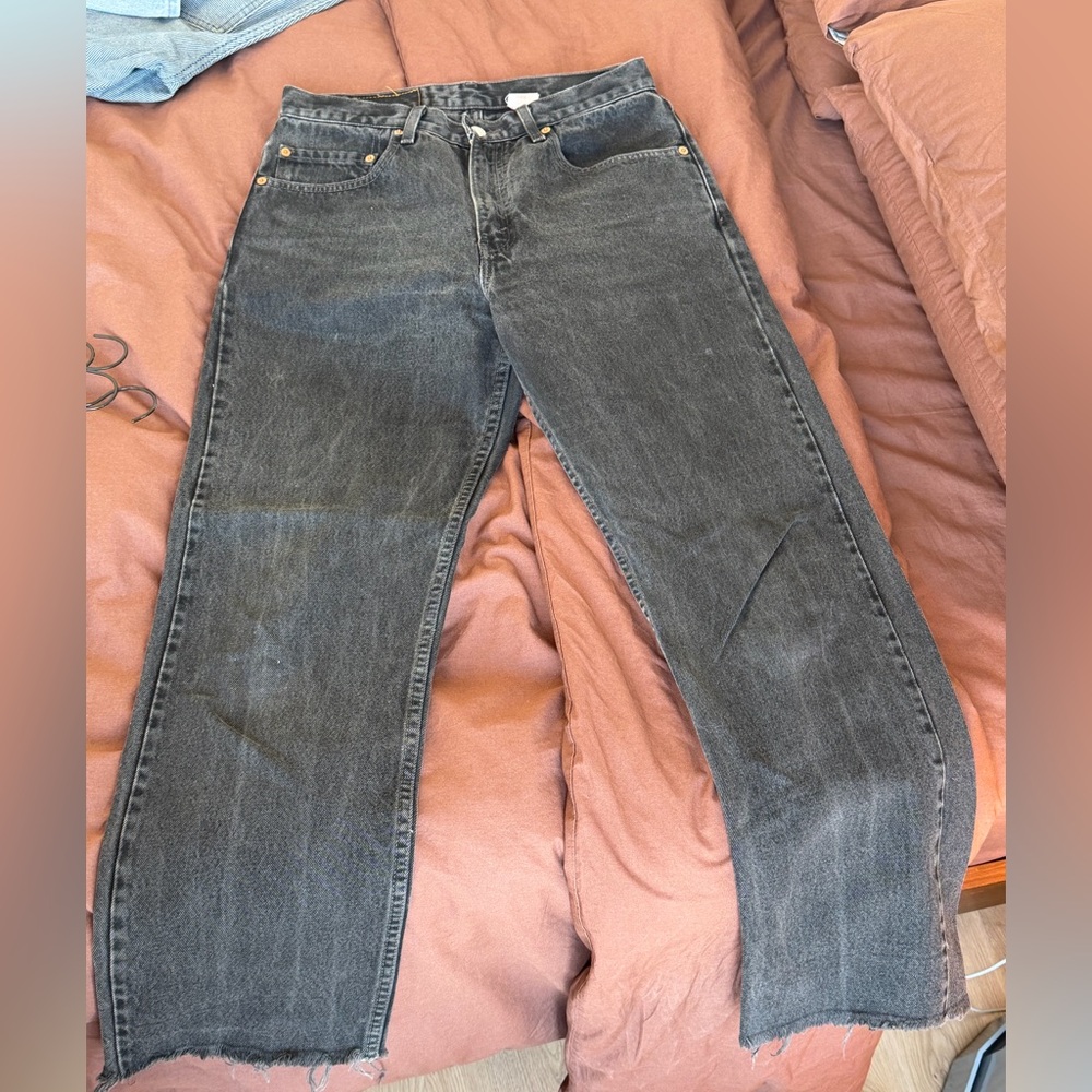 Levi's: Vintage 505 Dark Gray/ Washed Black Cutoff Straight Leg Jeans